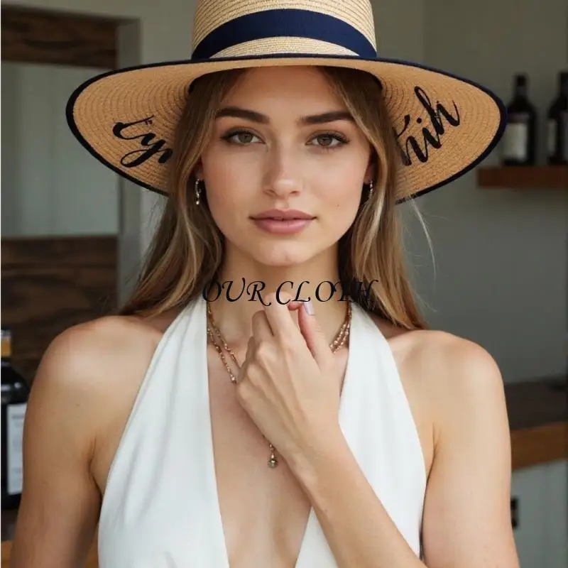 Einzigartiger Brautschauhut mit großer Krempe, sonnenfester Strohhut für Hochzeitsfeiern und Junggesellenabschiede, Y1AC
