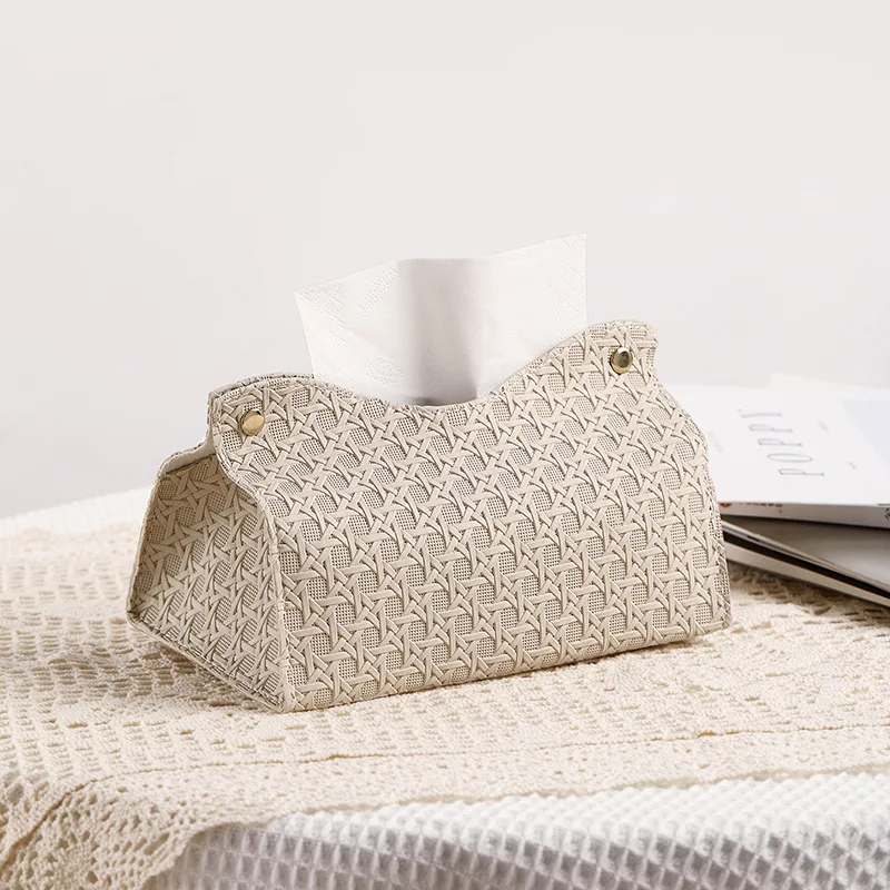 

Bamboo Pattern look Tissue Box - PU Leather with Snap Closure for Bathroom/Desktop (Multi-Functional Storage Organizer)