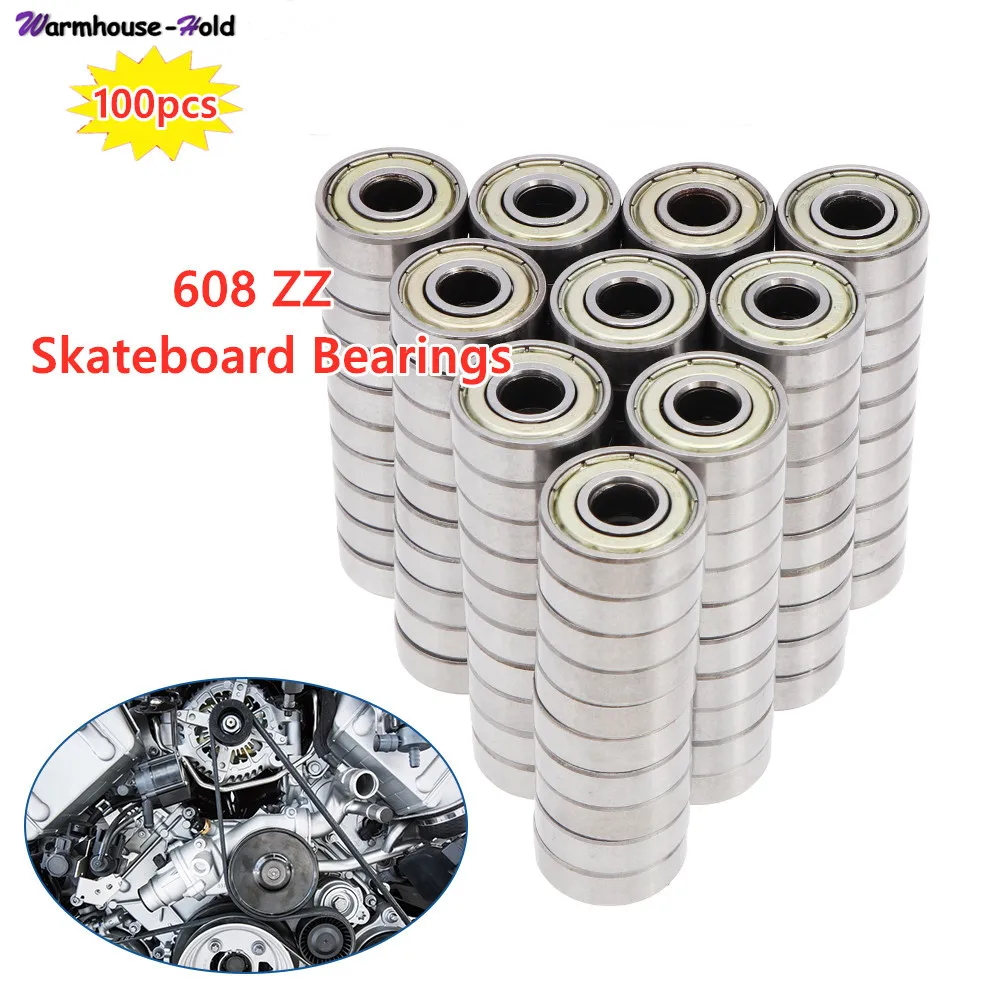 100 PCS 608 ZZ Skateboard Bearings Double Shielded 8x22x7mm Miniature Ball Bearings Row Roller Scooter Skateboard Bearings Kits