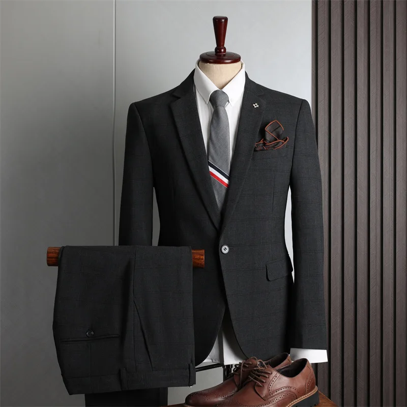 (41) Plaid Suit for Men, Three-piece Suit, Korean Style, Slim Fit, Professional Suit, Groomsmen Suit