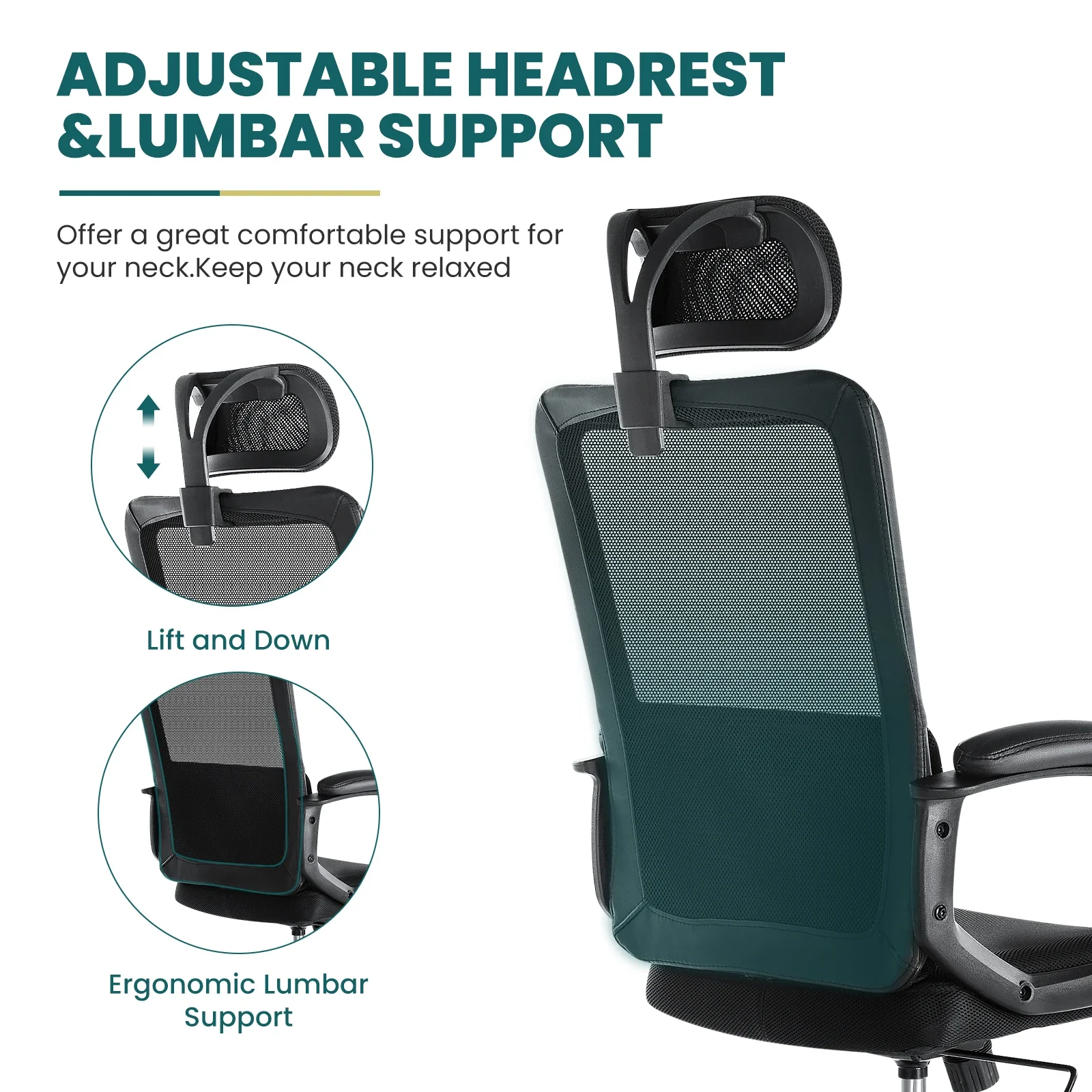 Ergonomic Office Desk Chairs Adjustable Height Headrest Computer Gaming Chair Black Lumbar Support Comfy Seat Armchair