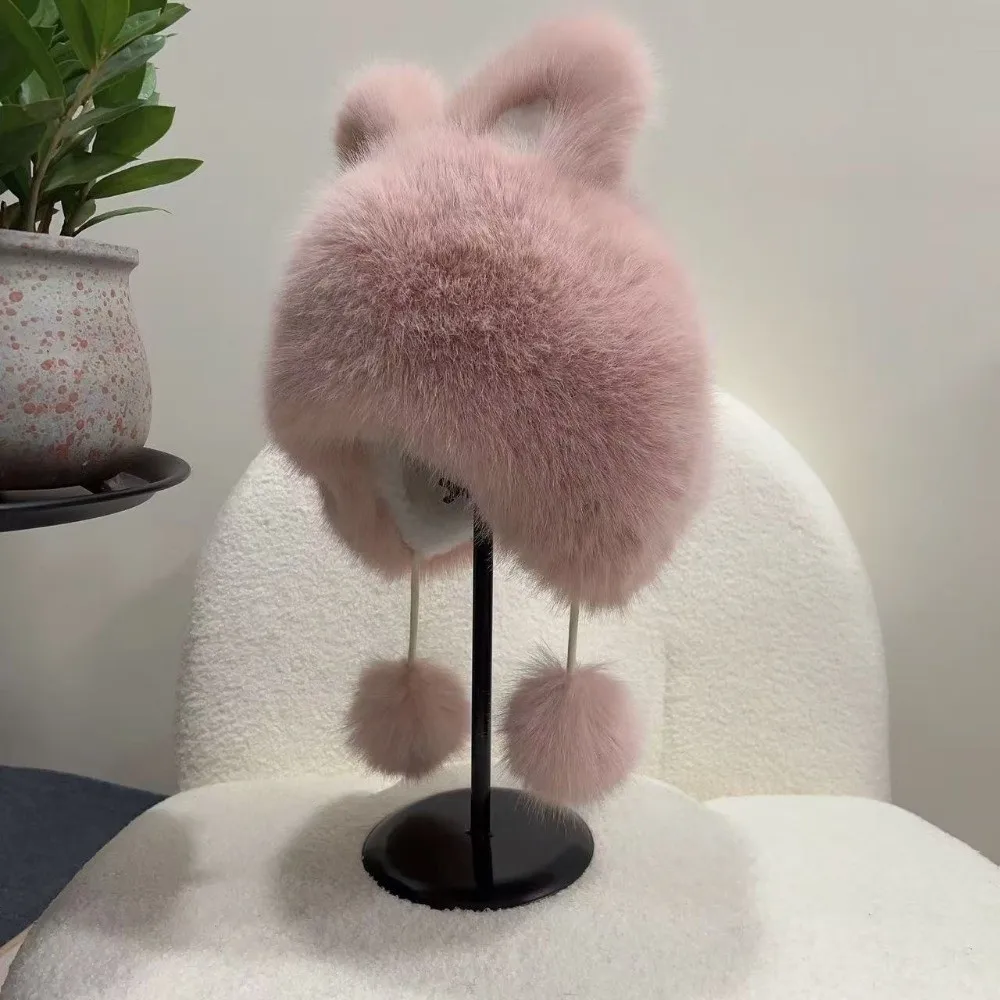 Berretto per orecchie di volpe caldo invernale addensato Berretto Lei Feng da donna morbido e soffice Paraorecchie Y2K Cappello per orecchie di gatto coniglietto Equitazione all'aperto