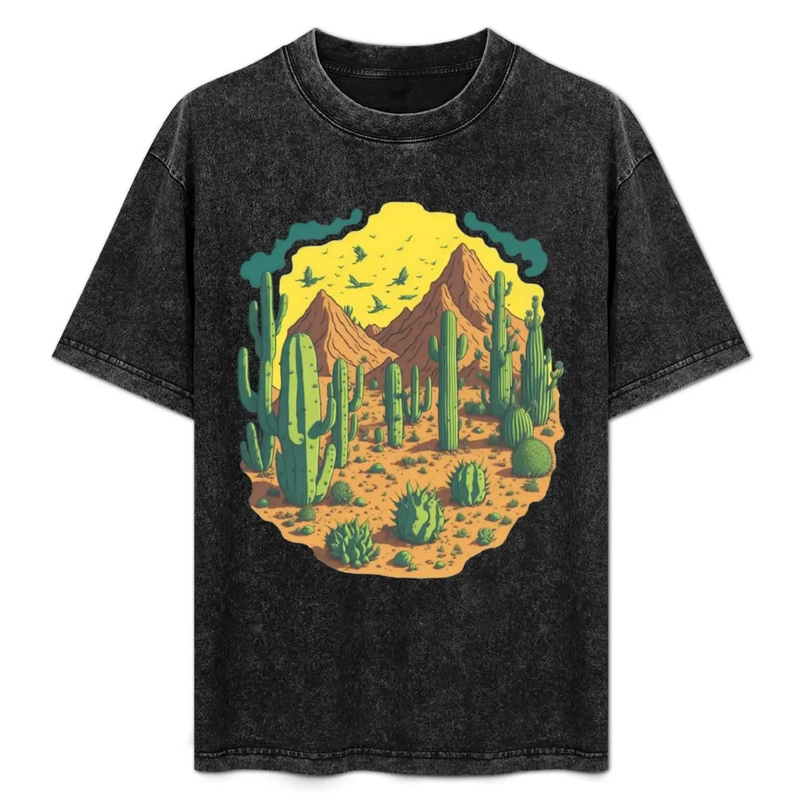 Vintage Cacti in the Desert T-Shirt anime figures oversized vintage graphic tee summer tops Men's t shirts