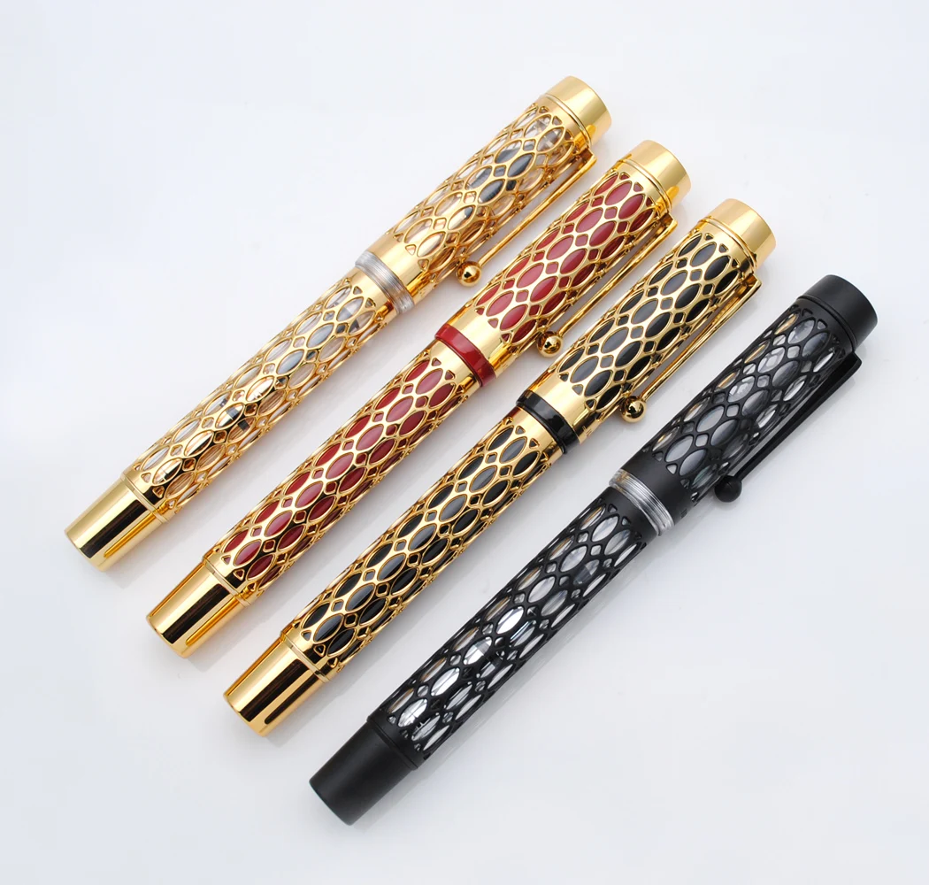 NEW Jinhao Centennial 100 Fountain Pen 18KGP Golden Plated M Nib Reticulated Hollow Out Ink Writing Pens  School Office Supplies