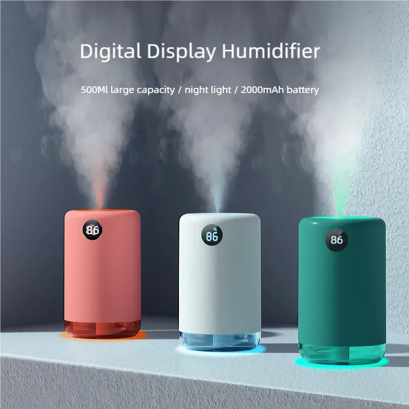 Humidificador de aire ultrasónico inalámbrico de mesa para el hogar, mini difusor de niebla de agua aromática portátil, muestra de duración de la batería, 500 ml, 2000 mAh de olor