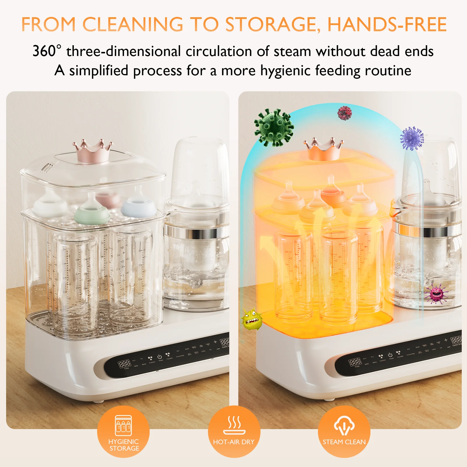 Scaldabiberon e vaporiera YunBaby 5 in 1 - 44 once multifunzione per latte, alimenti e elementi essenziali