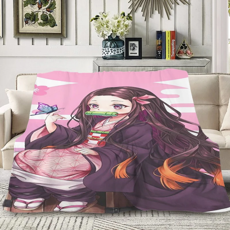 Sofa Blankets for Winter T-Nezukos Flannel Blanket Microfiber Bedding King Size Blanket Fluffy Soft Blanket Warm Knee Bed Anime