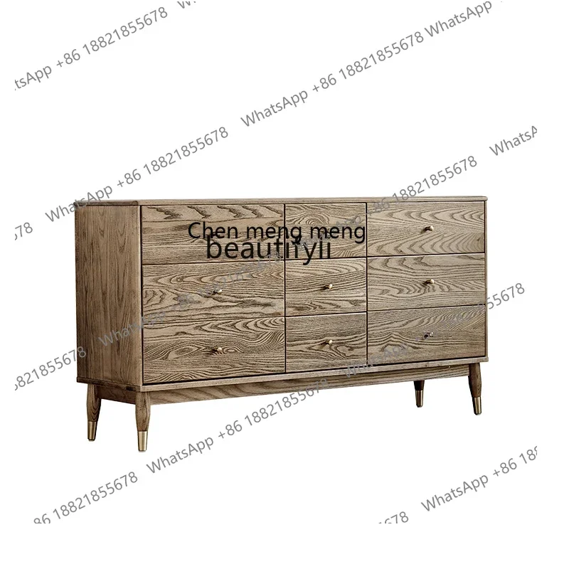 

X Nordic light luxury solid wood sideboard, ash wood, entrance storage cabinet, small household high cabinet
