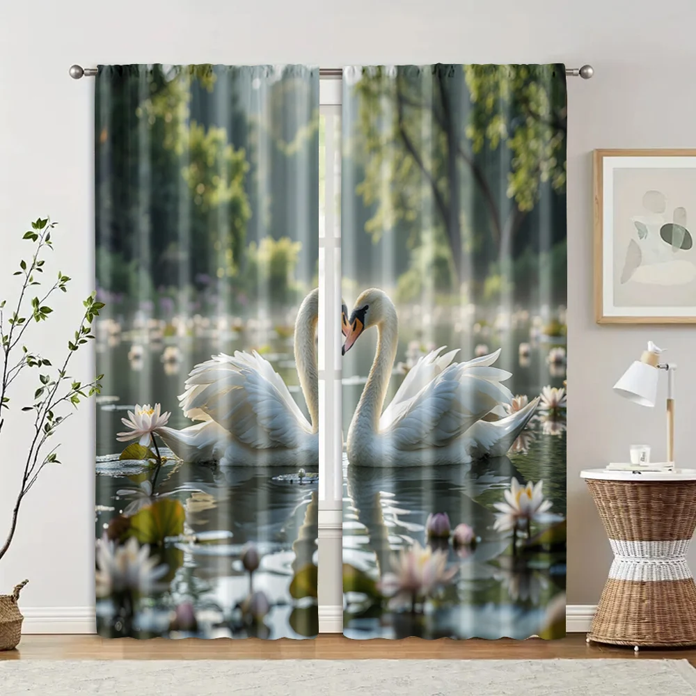 

2 pcs, filtering curtains (excluding rods, non-movable, without batteries) Beautiful Swans for use in bedrooms and living rooms