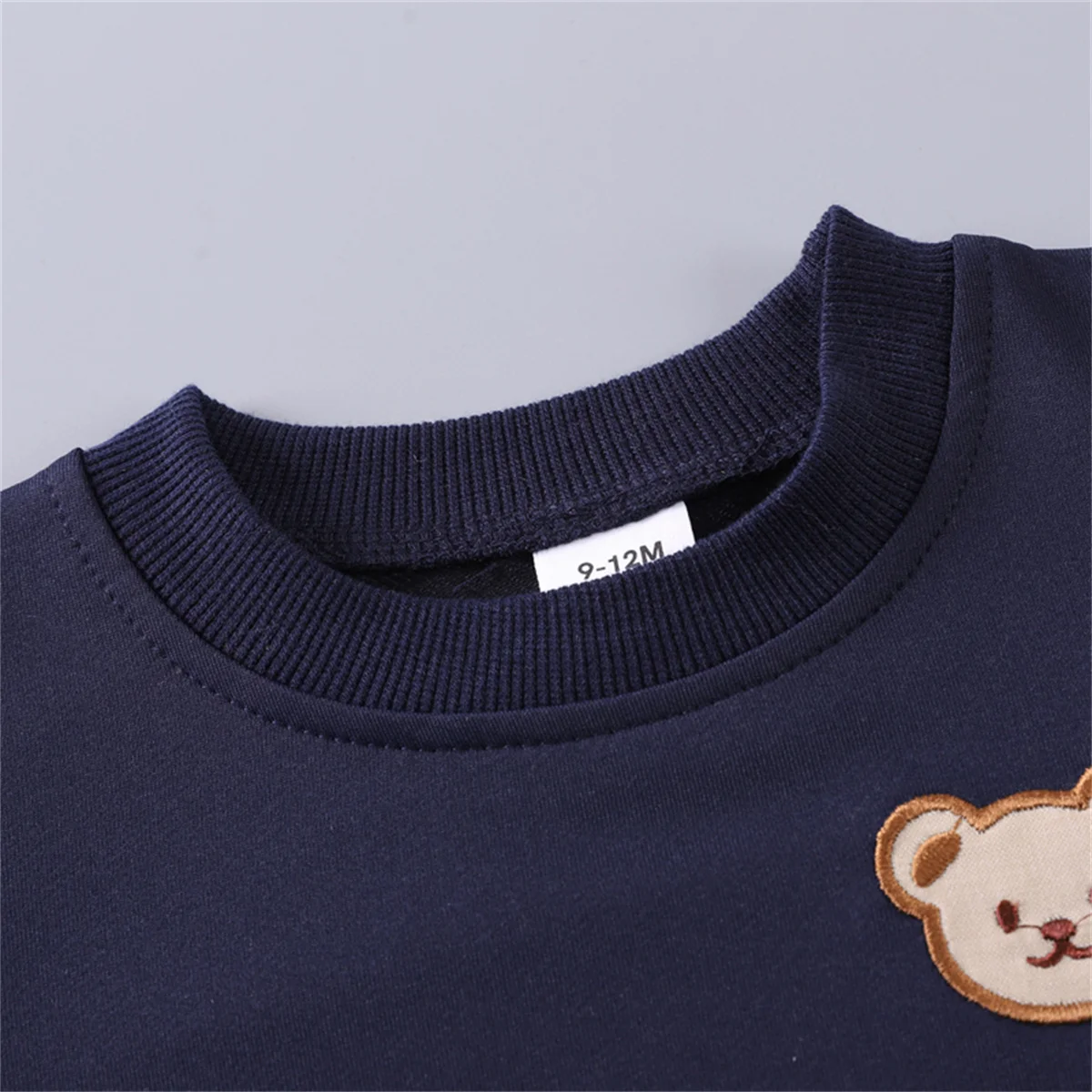 2PCS Spring and Autumn Baby Children\'s Long sleeved Simple Solid Color Polyester Little Bear Embroidered Hoodie Set of Two