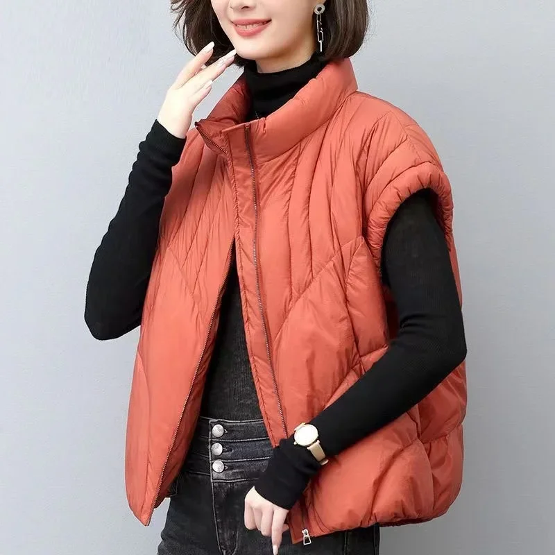 

2025 New Down Cotton Vest Women's Autumn Winter Loose Fashion All-match Warm Sleeveless Waistcoat Jacket Female Tops