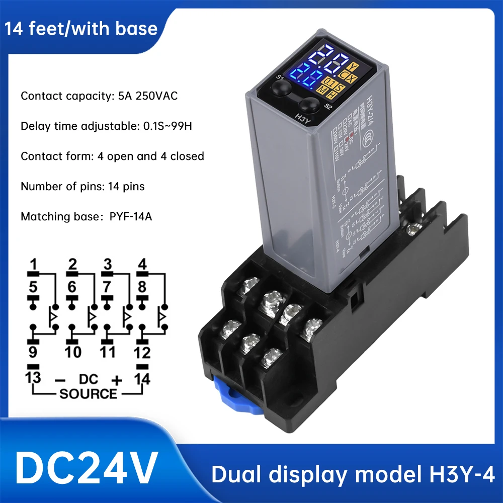 H3Y-4 LCD Display Delay Relay DC12V DC24V AC220V Power-on Delay Controller Time Relay Electronic Timer Relay with Base Socket