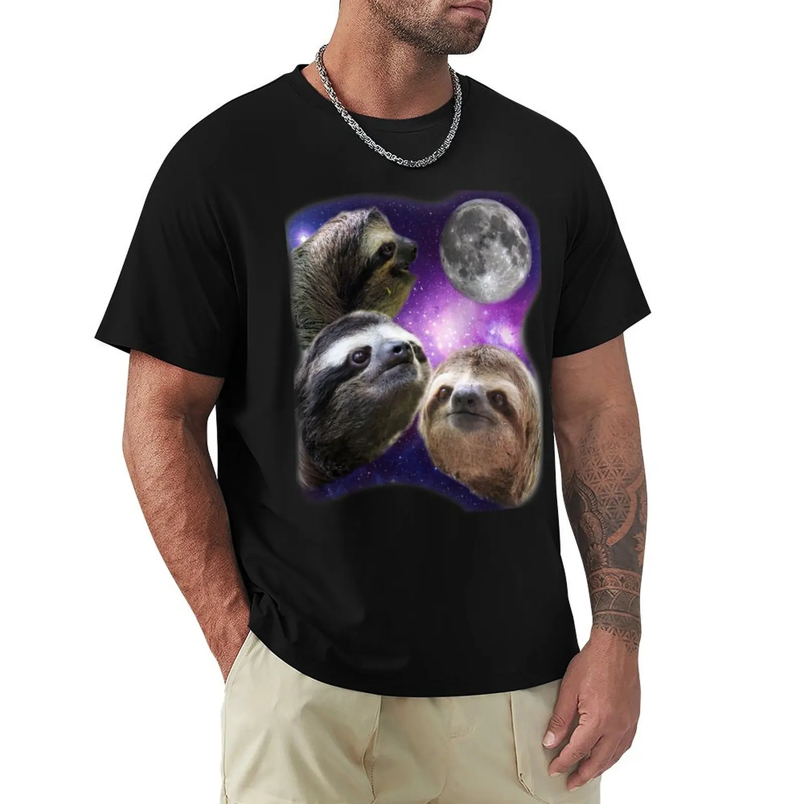 

Three Sloths Howling At The Moon Funny Parody T-Shirt Casual Daily Wear Short Sleeve Top