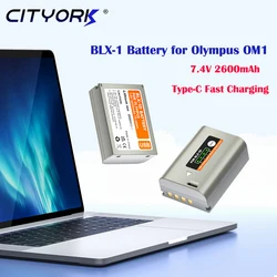 2600mAh BLX 1 BLX-1 Battery for Olympus OM1 OM-1 Mirrorless Camera BLX1 Battery + Type C Fast Charge Cable OM1 MARK II OM 1 MK2
