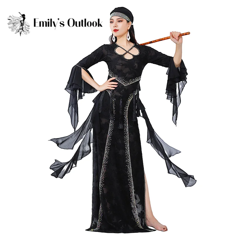 Arabic Dance Caderines Belly Dance Costume Women Saidi Bellydance Performance Robe Dress With Hair Band Exotic Carnival Clothes