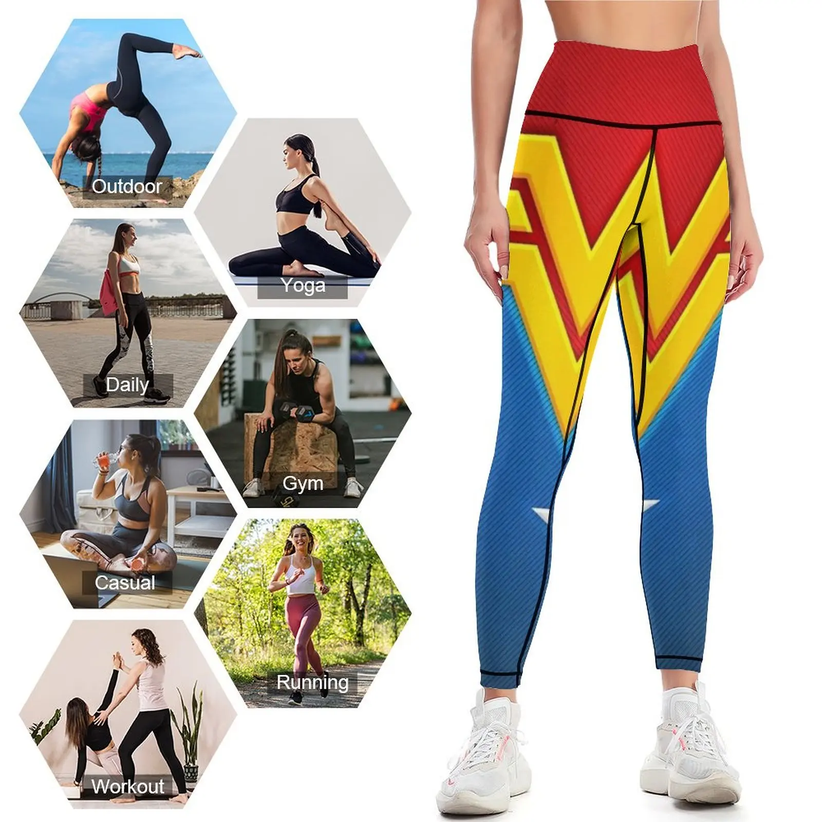 Wonderful Girl Red Gold blue logo Leggings Tight fitting woman sport pants sports tennis for sporty woman gym Womens Leggings