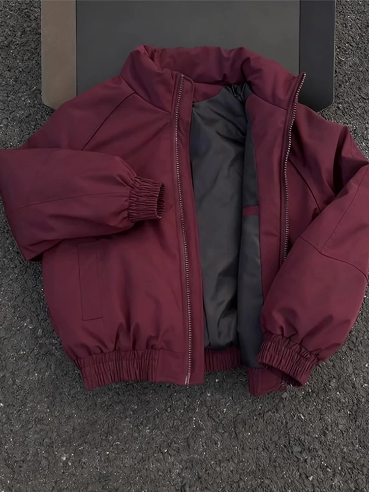 

Thiened Red Wine Color Bomber Jaet Мужское хлопковое пальто Winter CleanFit ape American Sle Warmth Youth Casual Faion