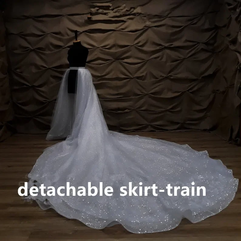 Robe de mariée scintillante, train de jupe détachable dans le dos, jupe de mariage, jupe en tulle brillante, 350 cm de long