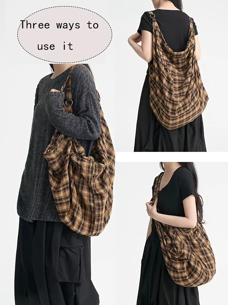 Women Plaid Multiway Casual Tote Bag Large Capacity Canvas Shoulder Backpack Convertible Crossbody Handbag