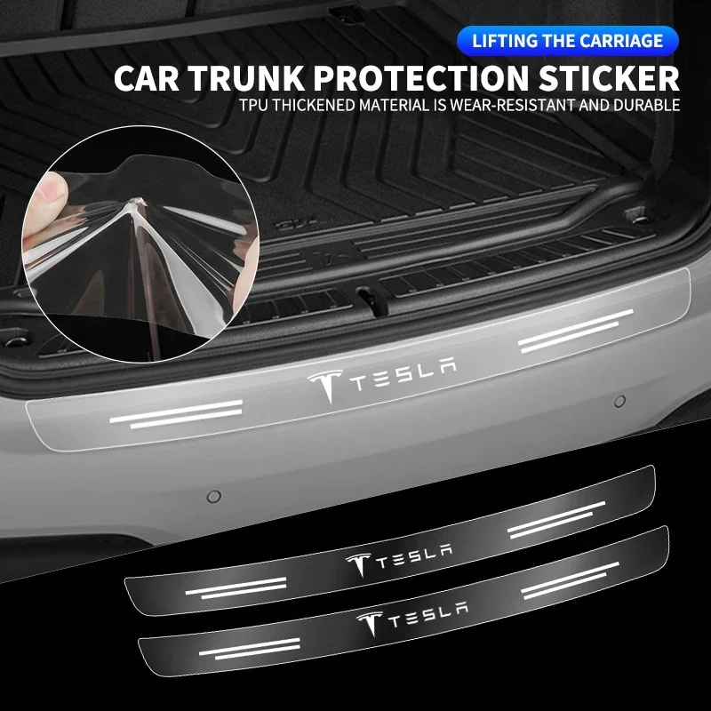 ملصقات صندوق السيارة الخلفي غطاء حماية لوحة حامي شفاف ديكور اكسسوارات السيارات لسيارة تسلا نموذج 3 Y X S تقليم السلع