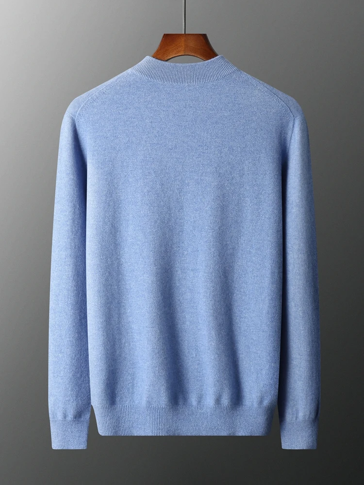 Choice Luxury Men 100% Cashmere Sweater Mock Neck Long Sleeve Pullover Spring Autumn Smart Casual Basic Style Cashmere Knitwear