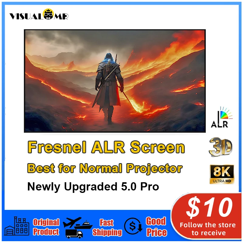 

Karlefu Fresnel 5.0 Pro ALR Projection Screen Fixed Frame 1CM Bezel 4/8K HD Best Ambient Light Rejecting for Normal Projectors