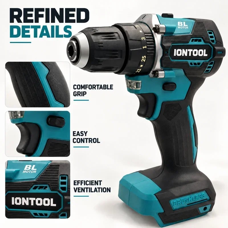 IONTOOL Cordless Drill Driver 0-500/0-1700RPM Tool Only for Hard Plastic Board Drilling and Light Equipment Component Fixing