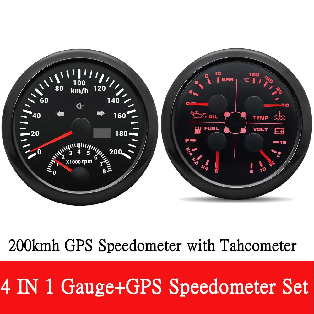 2 Gauge Set 85 MM Boot GPS Snelheidsmeter 120MPH & Brandstofniveau Volt Olie Druk Water Temp 120KMH 200KMH Snelheidsmeter 12 V/24 V - afbeelding 1
