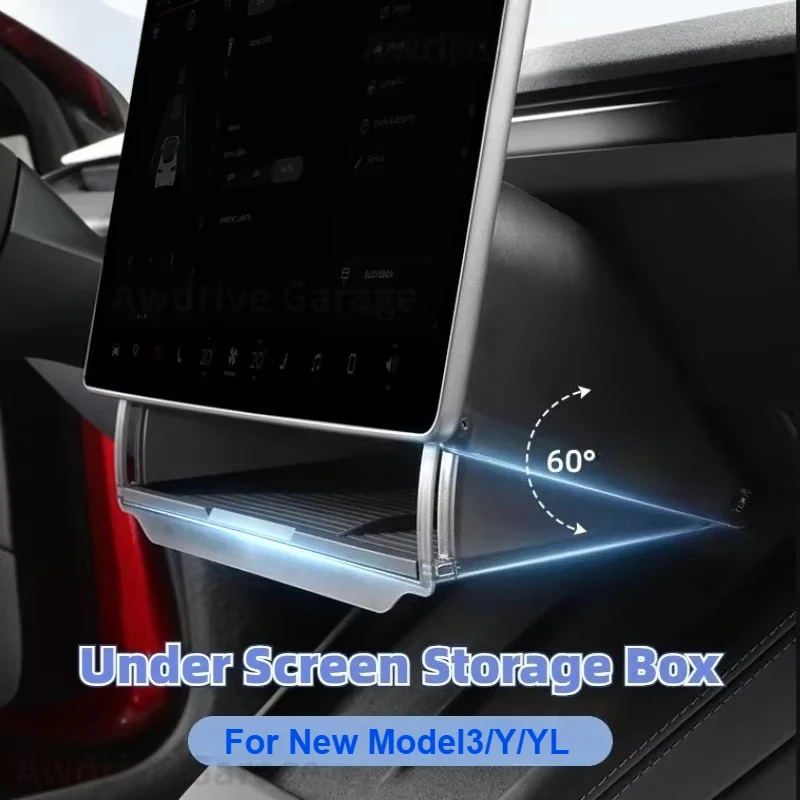 Under Screen Storage Box for Tesla Model Y/3 Highland/ModelY Juniper Central Control Hidden Storage Organizer Tray Accessories