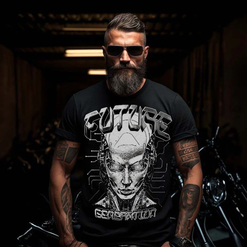 Future Science Fiction T-shirt Short-sleeved Punk Function Design Ins Trendy Brand Loose Casual Bottom Shirt Trendy Men