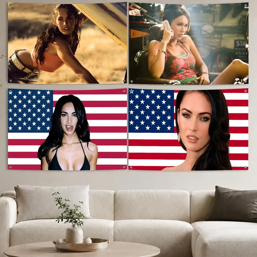 Actor Megan F-Fox Flags Aesthetic Wall Tapestry Printed Wall Hanging Living Room Party Outdoor Decor