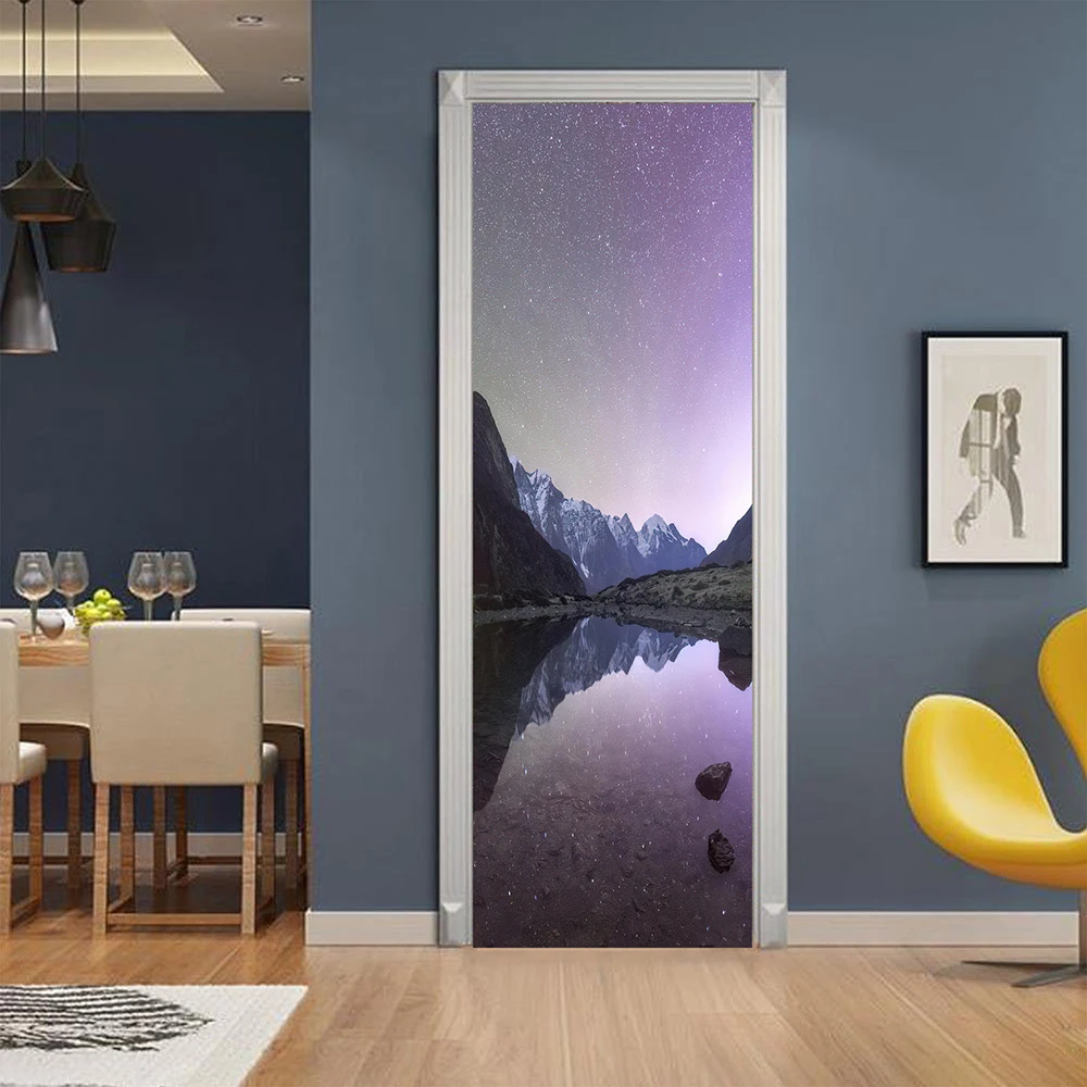 Nature Landscape Door Sticker Wallpaper Peel And Stick Vinyl Decal Seaside Mountain Scenery Door Poster per camera da letto soggiorno