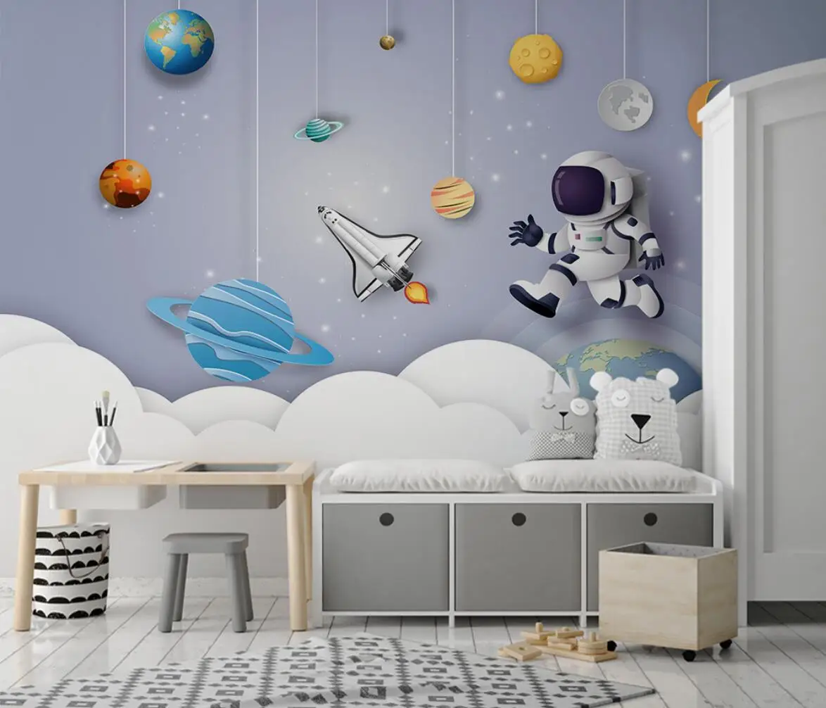 beibehang Custom papel de parede 3d Space Milky Way Rocket mural wallpaper for Children's Room Bedroom Cartoon Murals wall paper