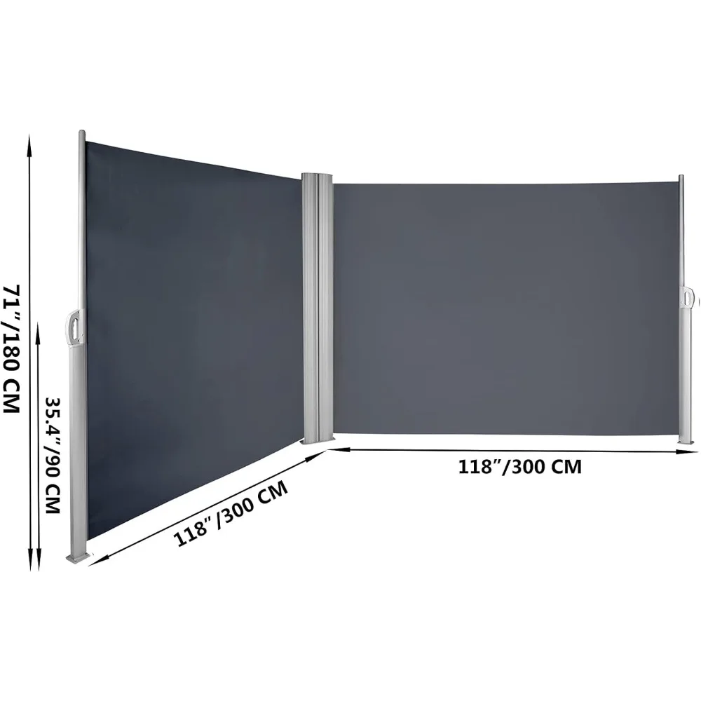 Retractable Side Awning, UV 50 71''x 236'' Full Rust-Proof Patio Sunshine Screen, 280 g Thicken Privacy Divider & Wind Screen