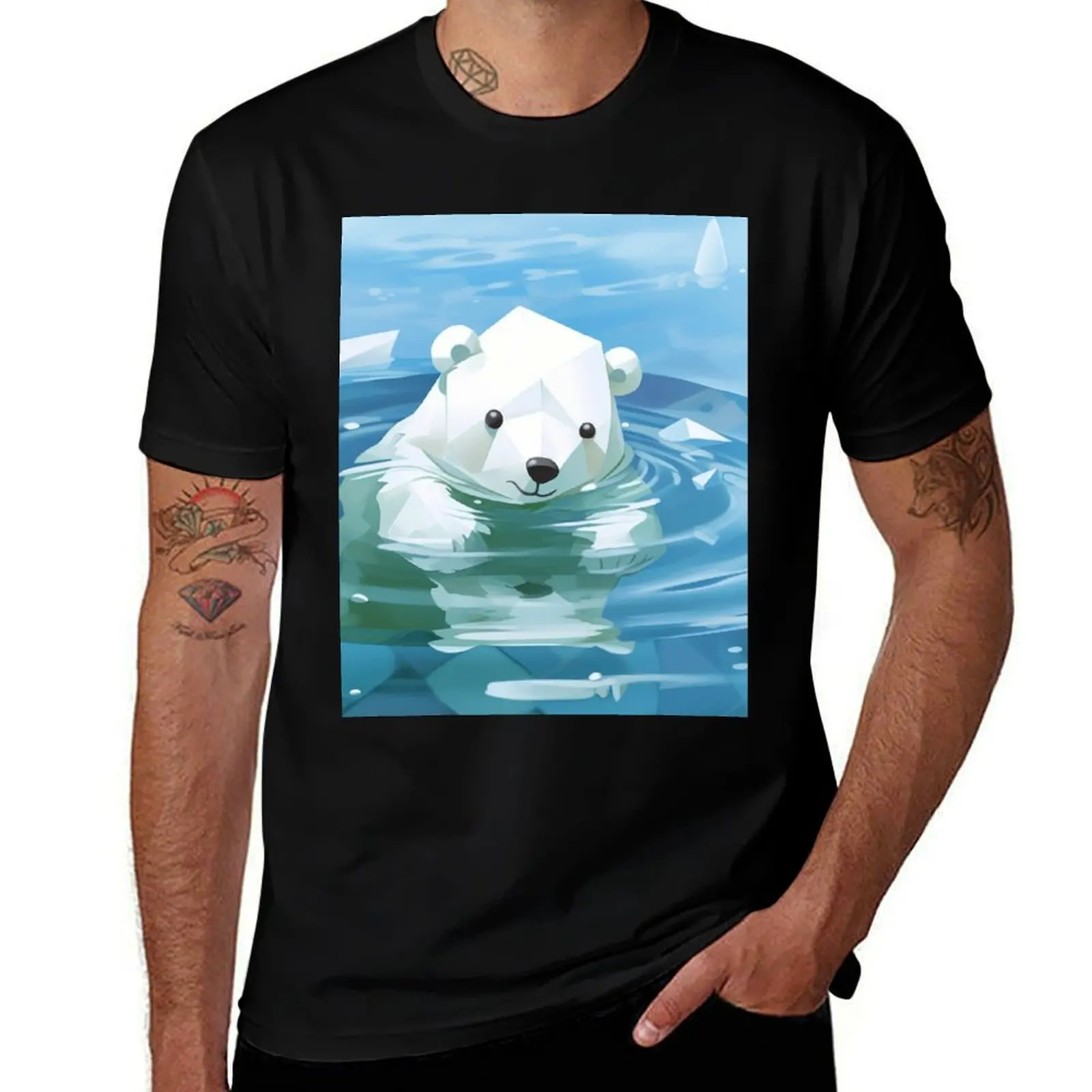 

Polar Bear Swimming Cheerfully T-Shirt summer tops football t shirt gifts for boyfriend cute tops T-shirts for men cotton