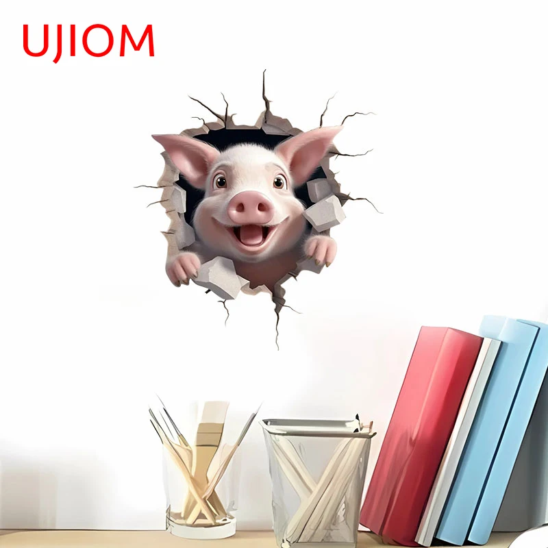 UJIOM 13cm X 11.6cm Cute Cartoon Pig Tear Wall Stickers Amusing Creativite Baby Nursery Room Sofa Wall Decal Cupboard Decoration