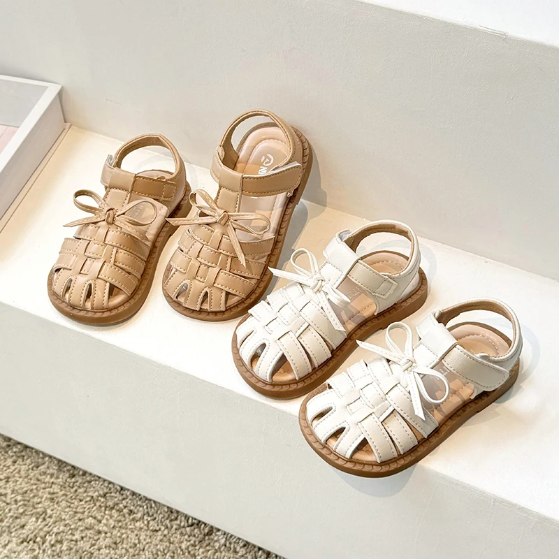 Girls Sandals Summer New 2-15 Years Old Khaki Soft Bottom Girls Princess Shoes Rice White Fashion Non-slip Children Baby Sandals