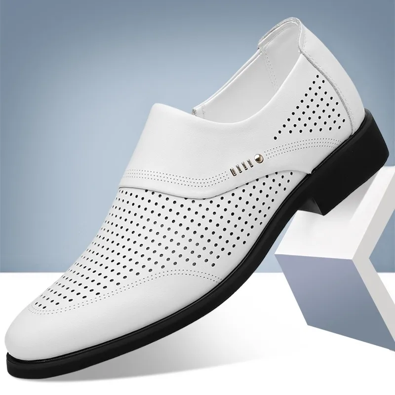 

Luxury Mens Dress Shoes Summer Breathable Mesh Shoes Fashion Hollow Out Leather Shoes for Men Casual Loafers Moccasins Sandalias