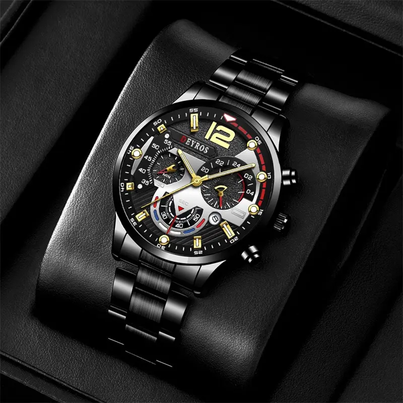 Fashion Mens Sports Watches Luxury Stainless Steel Quartz Wrist Watch Calendar Luminous Clock Men Business Casual Reloj Hombre