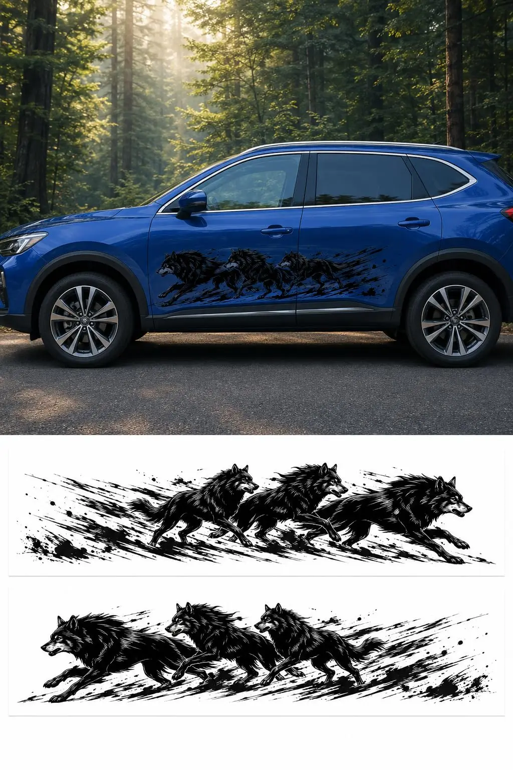 2Pcs Black Running Wolves Large Car Side Decals, Vivid Color Waterproof Sunproof Vinyl Graphics,