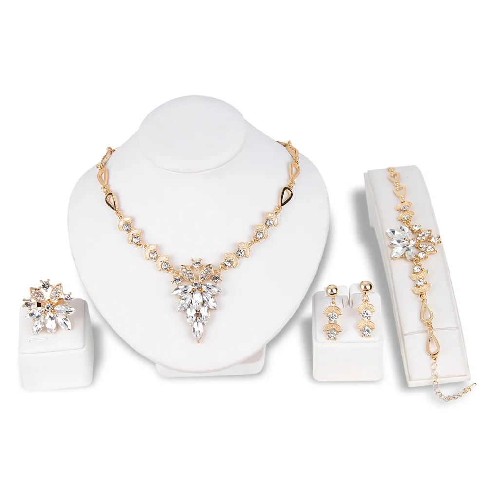 New Hot Sale Bridal Jewelry Wedding Party Jewelry Set Anniversary Necklace Ring Earrings Three-Piece Gift