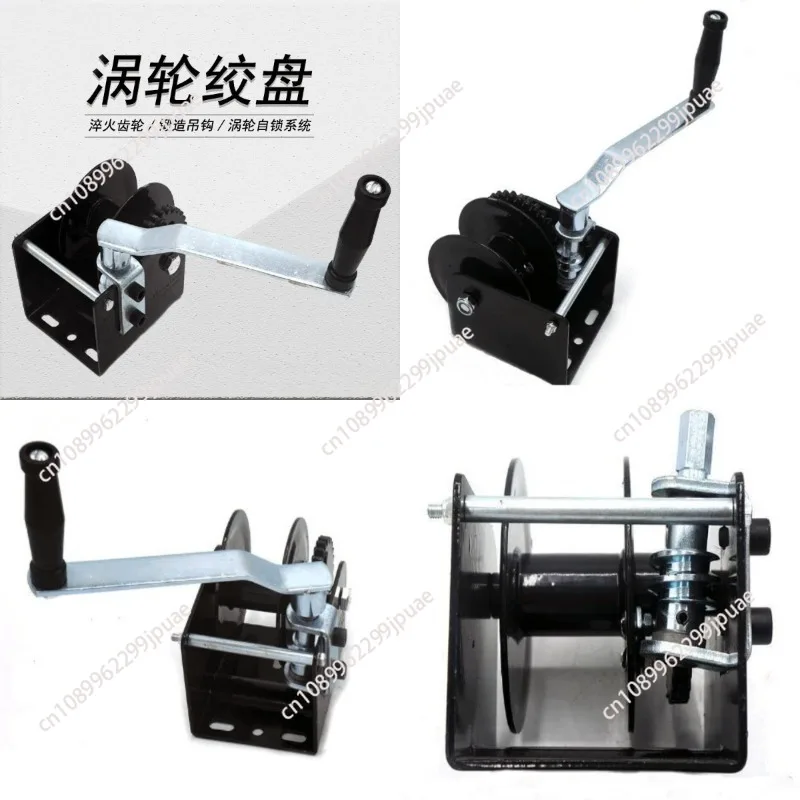 Self locking manual winch, hand cranked winch, hand cranked winch, small lifting winch with wire rope