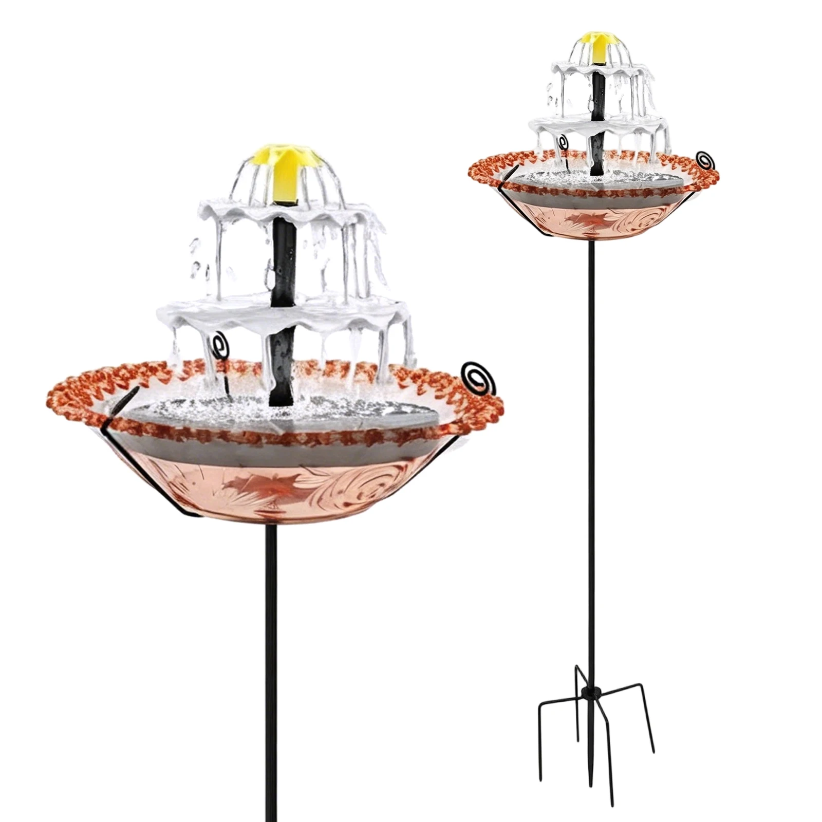 Birdbath Bowl with Solar Fountain Bird Bath Waterer Hummingbird Watering Container for Backyard Patio Courtyard Lawn Front Yard