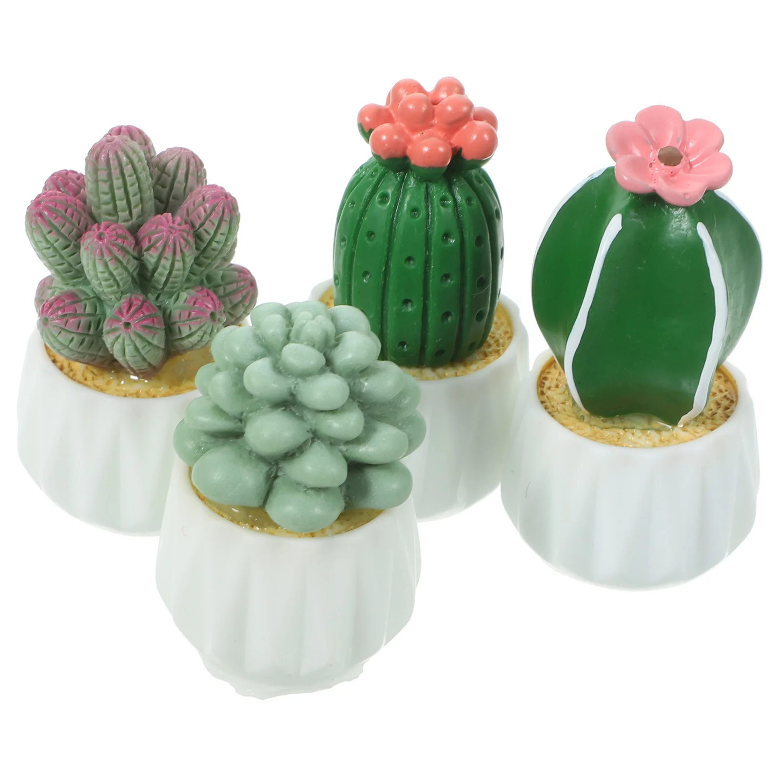 

4pcs Mini Cactus Ornament Lovely Resin Decors Desktop Decor Plant Miniature Bonsai Figurine Home Office Car Decoration Mini