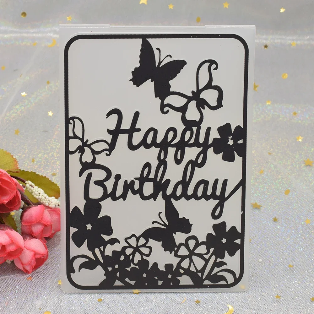 Happy Birthday Pattern 3D Embossing Folders for DIY Scrapbooking Paper Card Making Plastic  Template Stencil