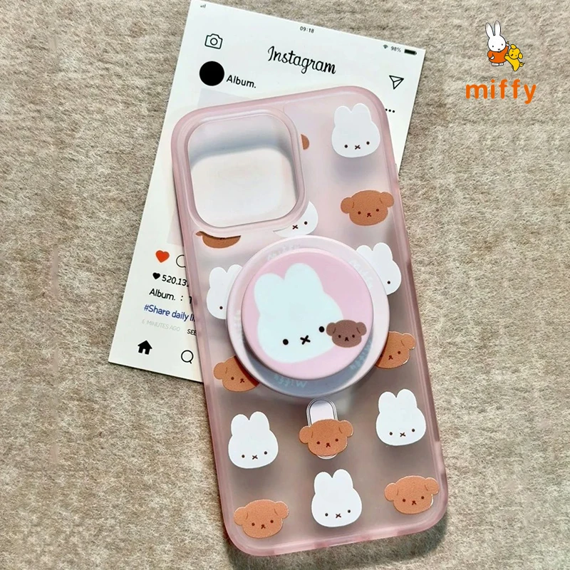 Kawaii Miffy غلاف الهاتف مناسبة آيفون 17 16 15 14 الكرتون ميفي وبوريس حامل مغناطيسي الوردي مكافحة إسقاط جراب هاتف الهدايا