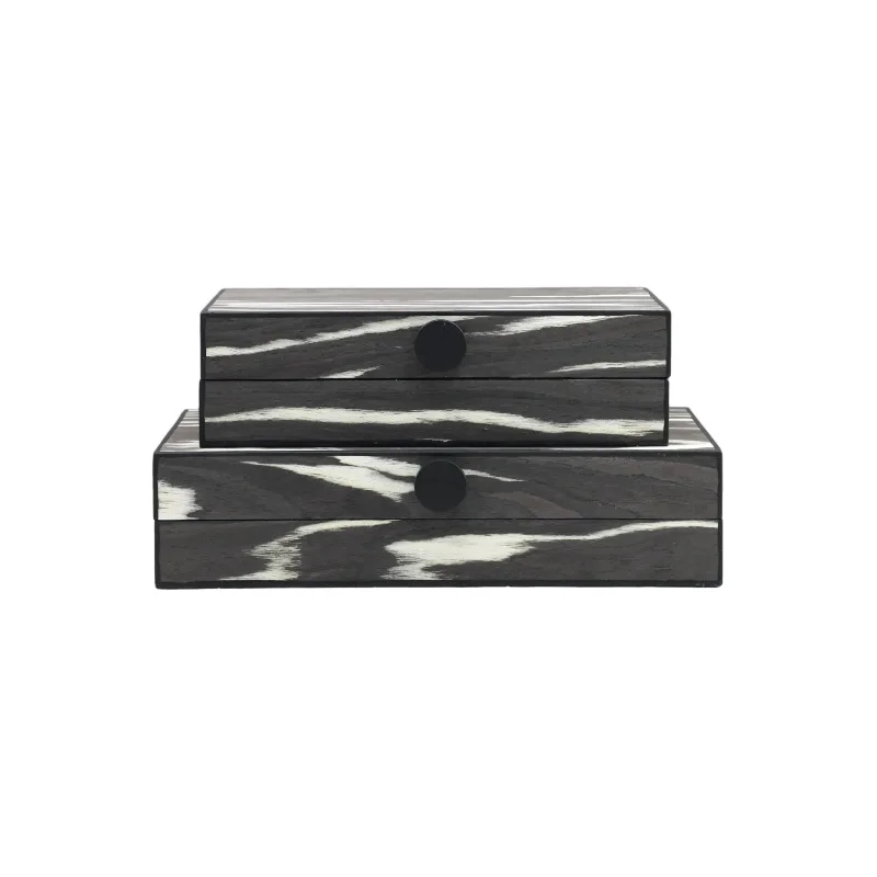 Wooden Jewelry Box Desktop Storage Container Storage Jar Black White Patterns Jewelry Box Rectangle Organizer Home Accessories