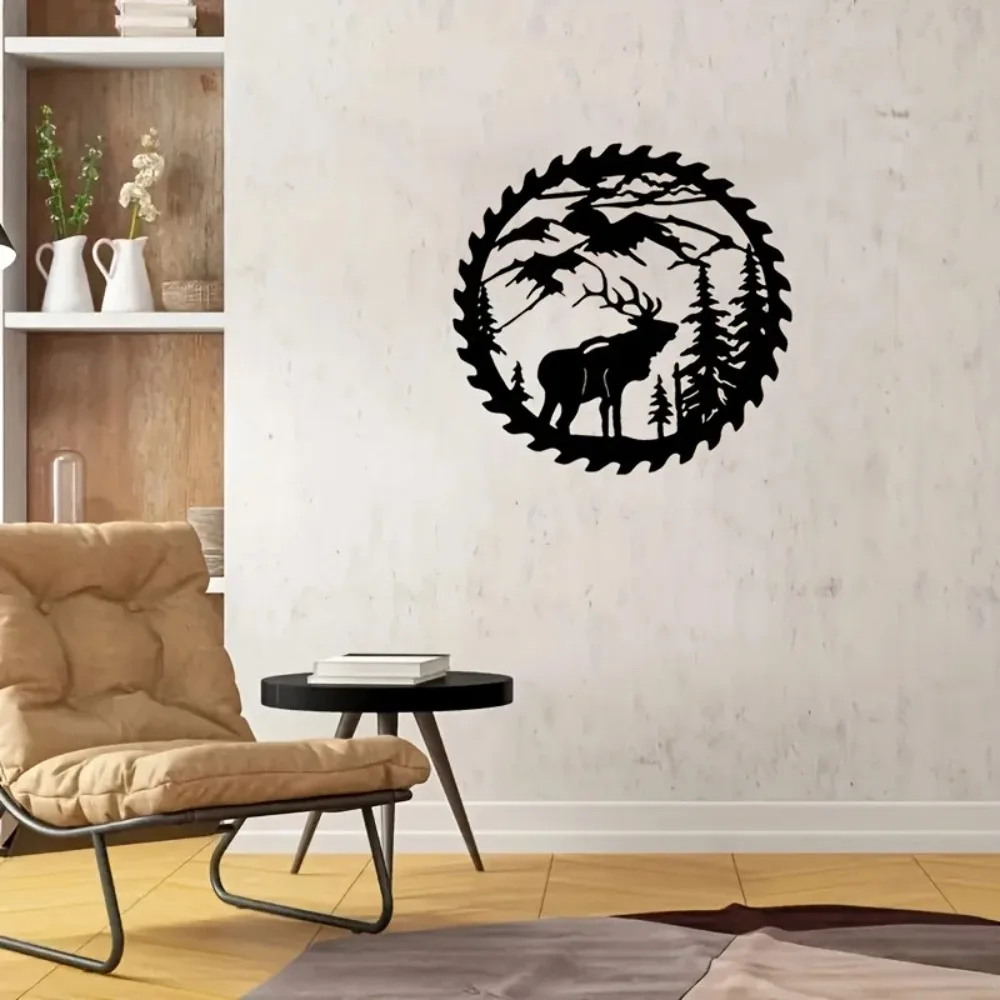 Metall wand kunst-Hirsche im Wald mit Kiefern-hängendes Dekor für Wohnzimmer, Schlafzimmer, Bergh ütte, Hütte, Wald