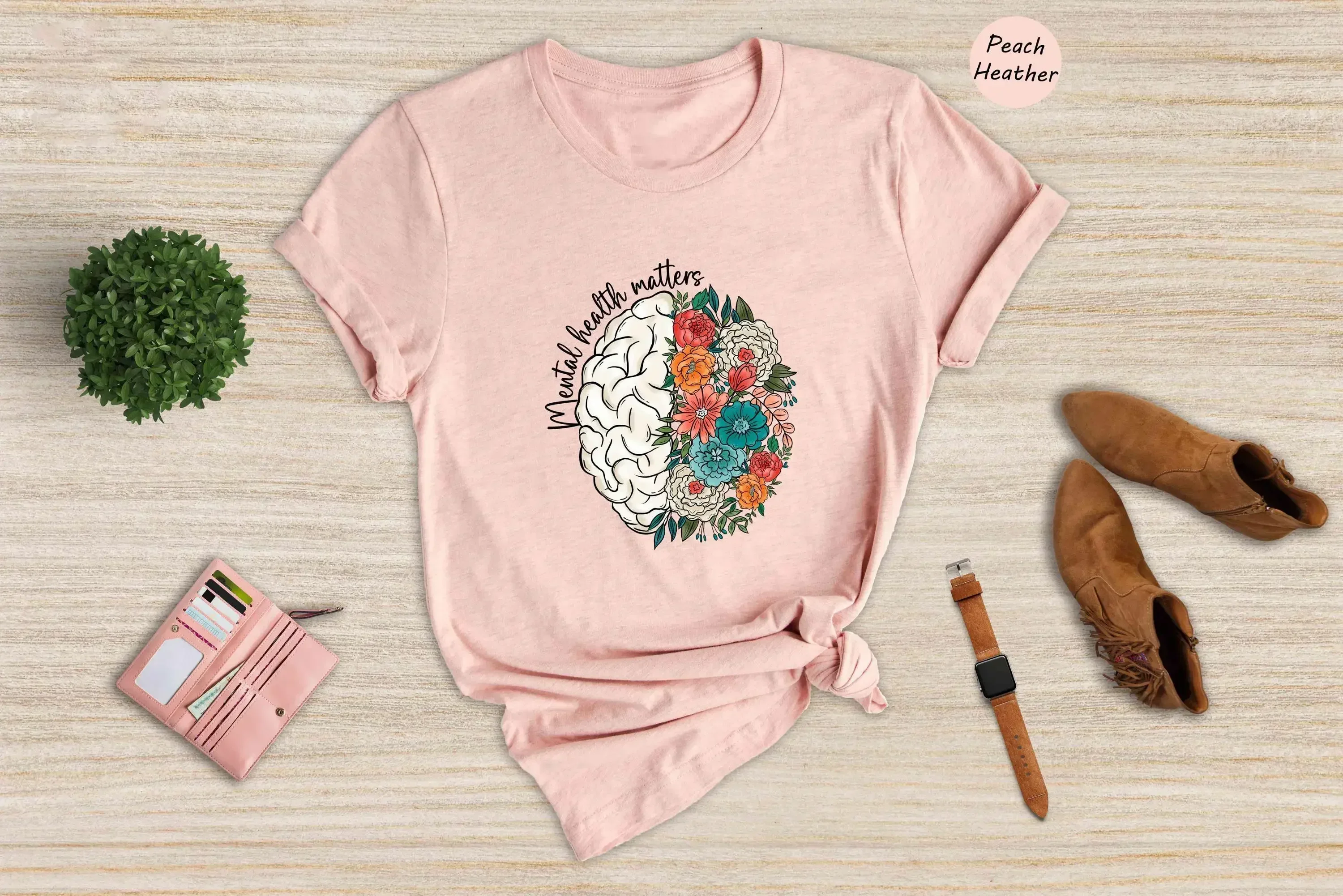 T-shirt floral « Mental Health Matters », inspirant, « Be Kind », pour le bien-être personnel, mignon et motivant