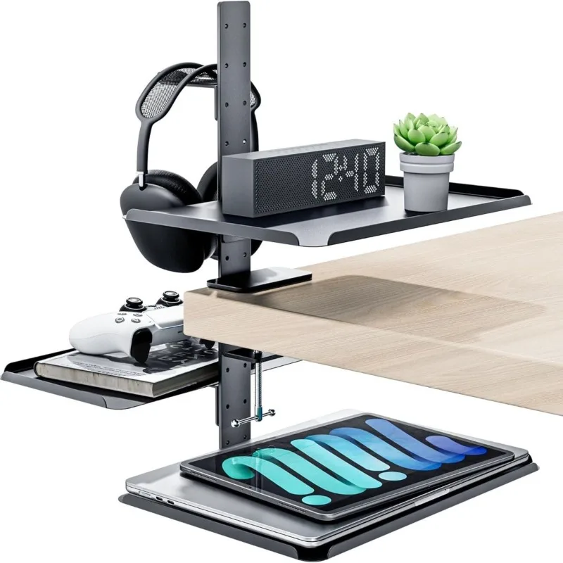 [Essential for computer desk transformation] No punching, -layer tray by the table, office e-sports table, metal storage rack